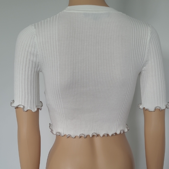 ALEXANDER WANG White Ribbed Crop Top XSP - Picture 2 of 5